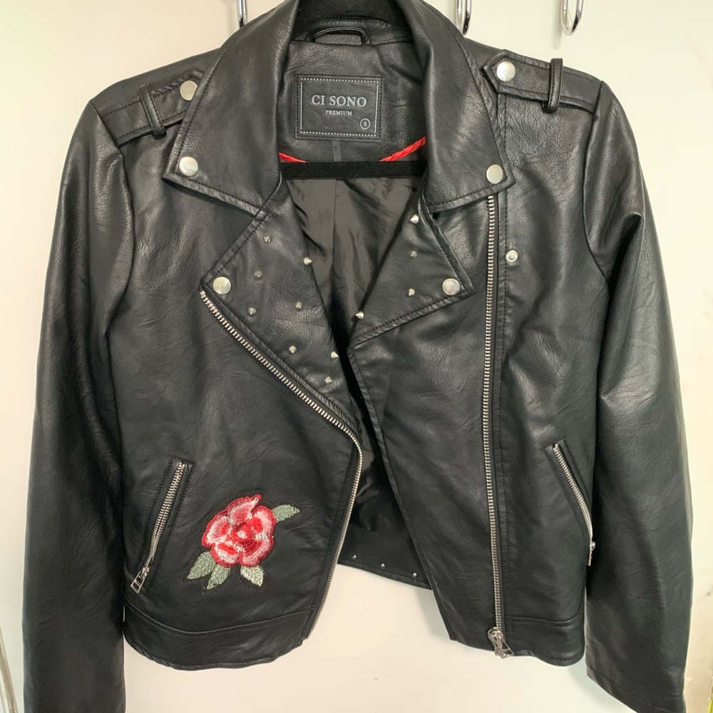 FLOWER BIKER LEATHER JACKET